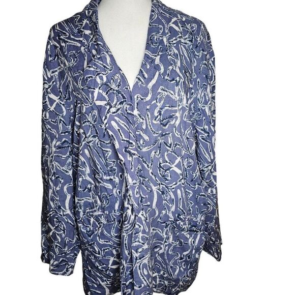 Vintage 80s Stefano Boyfriend Blazer Jacket Womens Size XL Blue Rayon Oversized - Picture 1 of 7